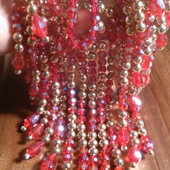 Red Glass and Beaded Waterfall Goldtone Necklace - Picture 16 of 16
